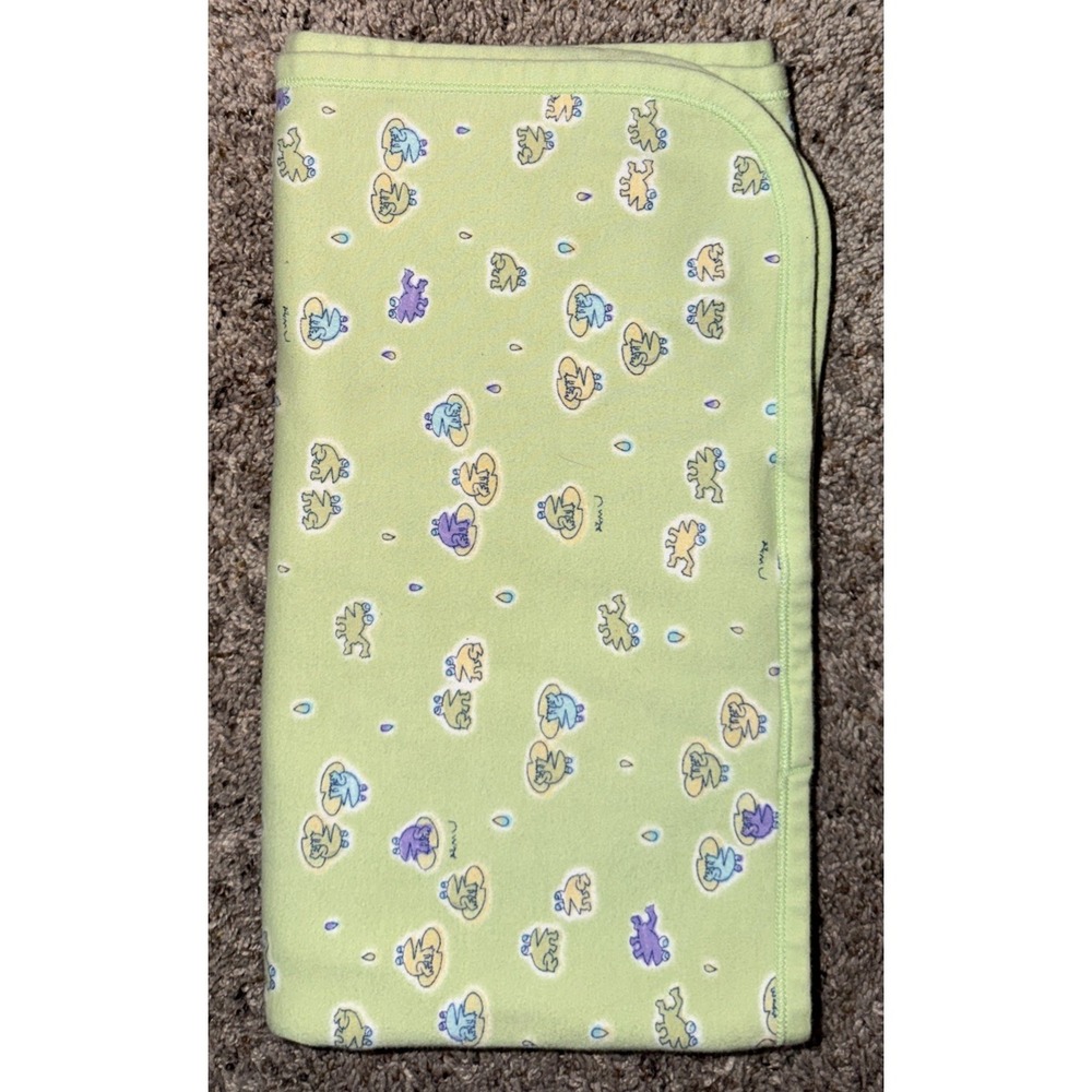 Vintage Carter's Baby Blanket Green Frogs Raindrops Emu Namae Lilly Pads